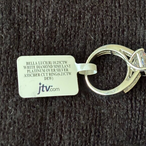 Women's new, white diamond simulant ring, platinum over silver, 10.25 ctw. - Picture 2 of 5